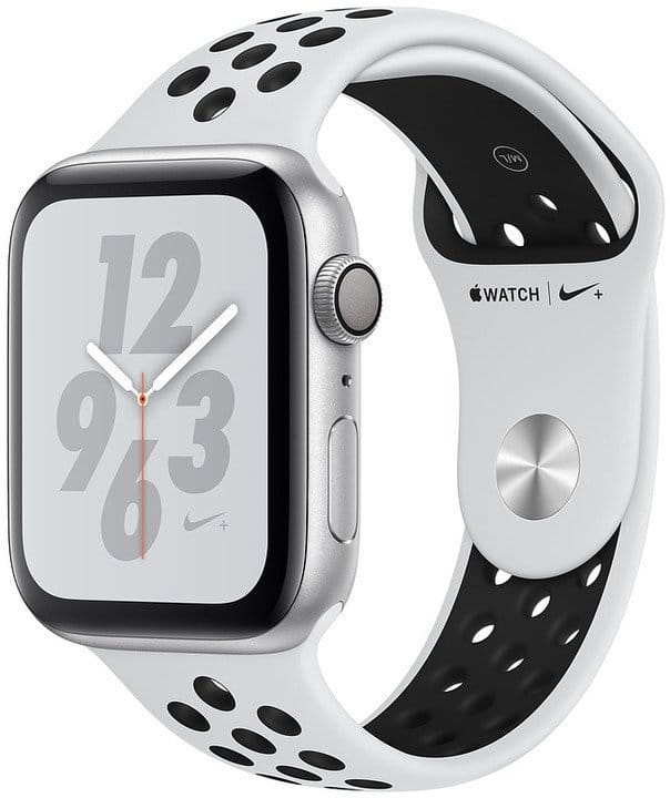 Hodinky Apple Watch + Series 4 GPS, 40mm Silver Aluminium Case with Pure Platinum/Black Sport Band